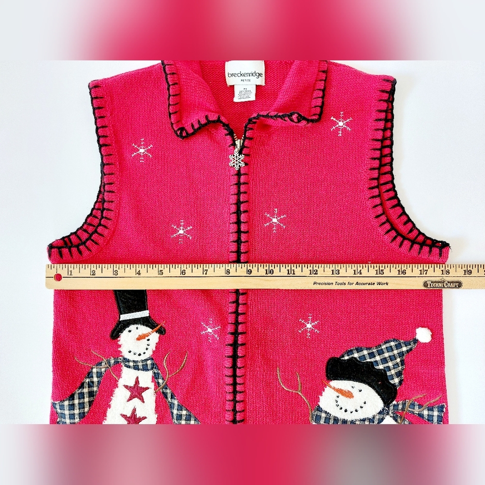 Rustic Snowman Zip Sweater Vest size Petite Small Breckenridge‎ Christmas - Picture 5 of 6